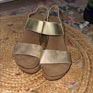 Pierre Dumas Metallic Gold Wedge Sandals